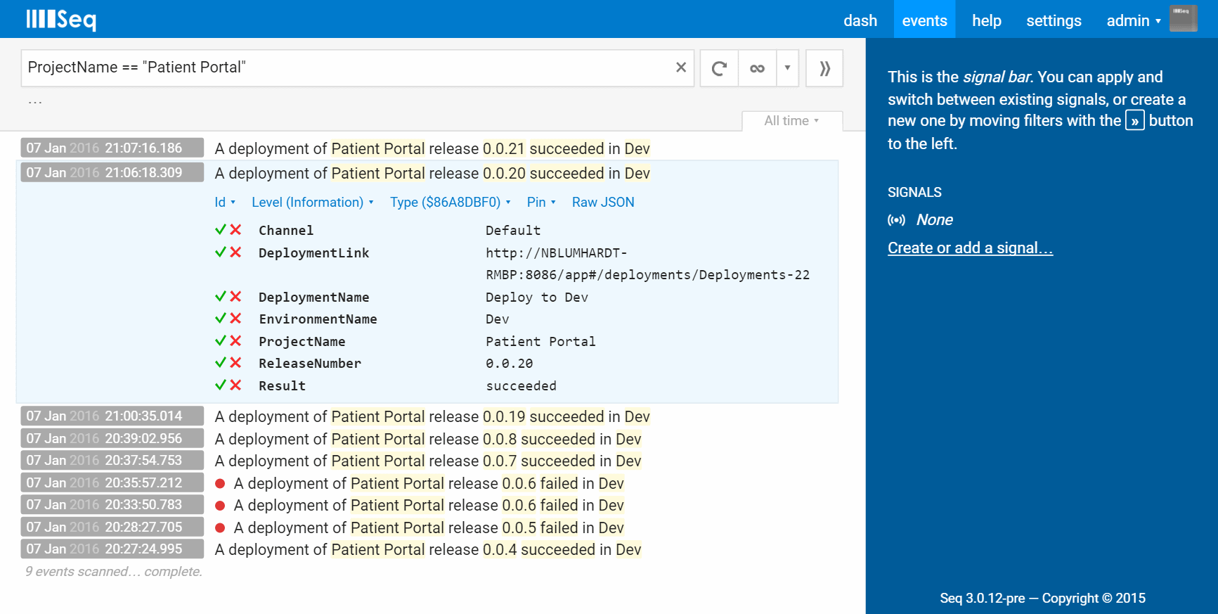 Deployment Events in Seq