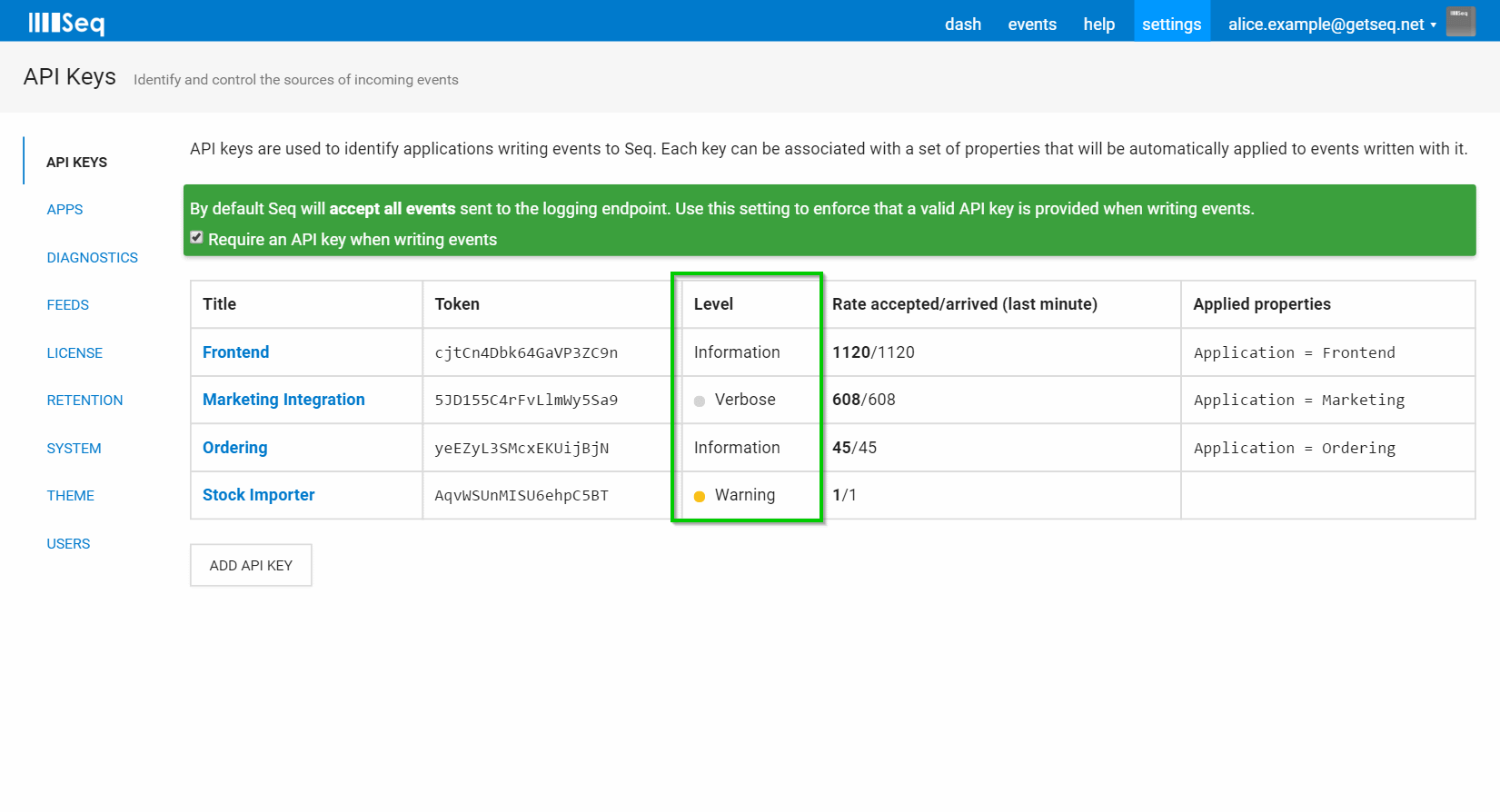 API key configuration