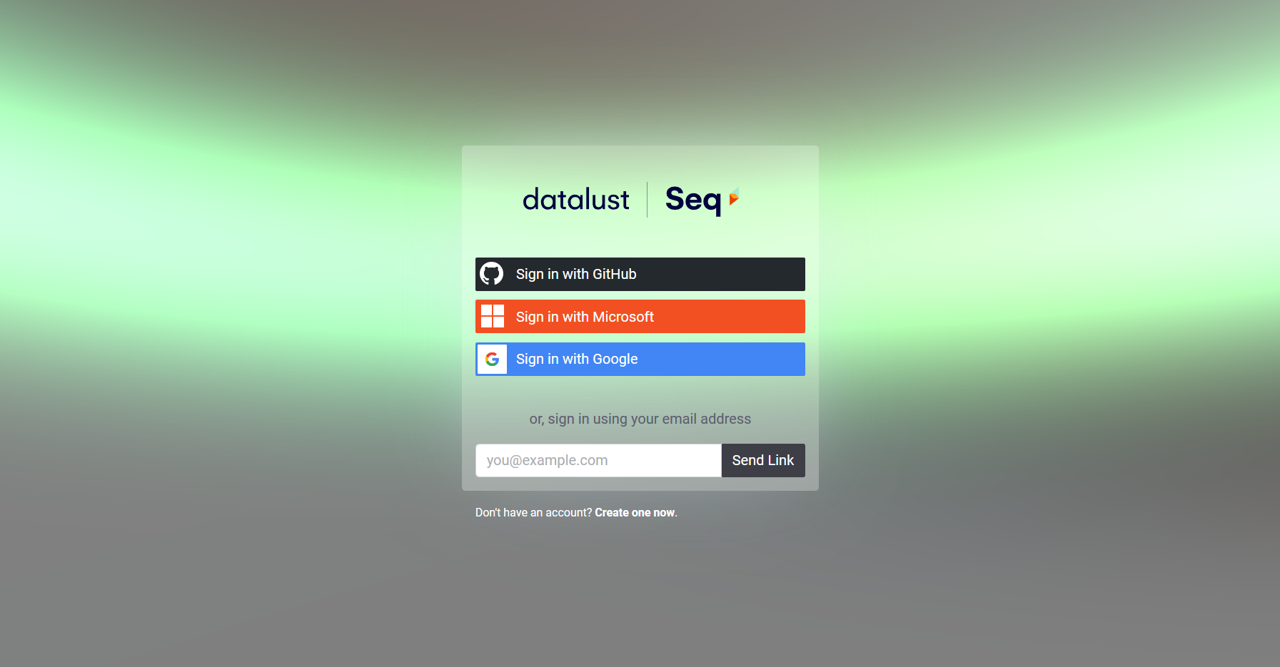 Datalust Account login screen