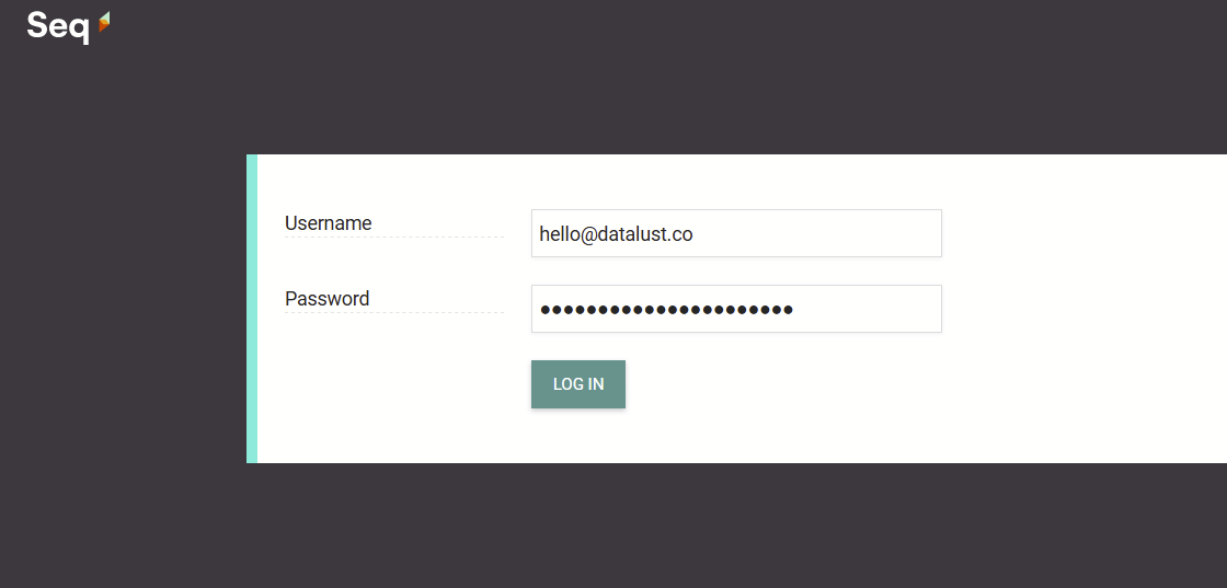 A screenshot of the Seg username/password login screen, with username and password filled.