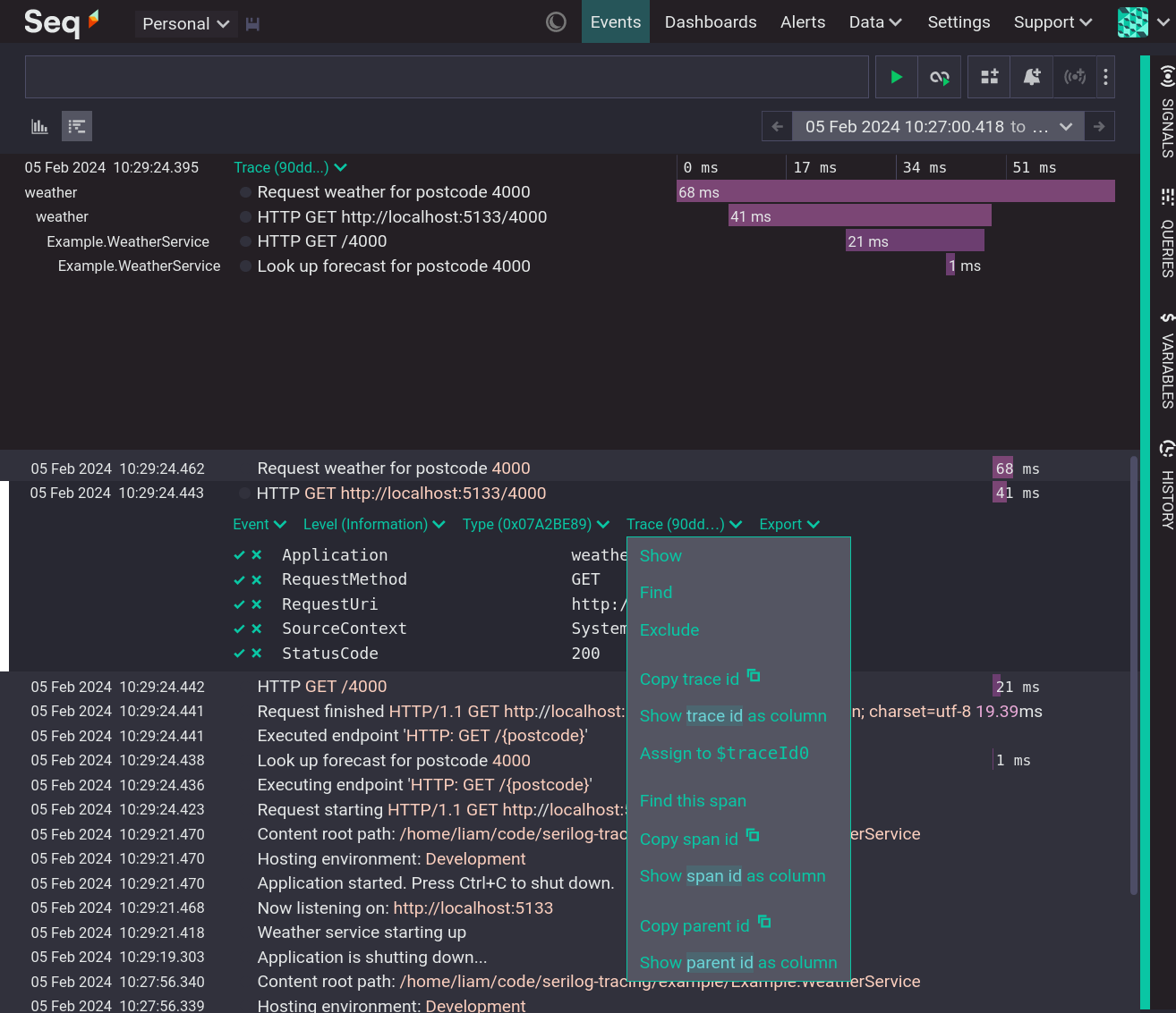 C# Tracing with the OpenTelemetry .NET SDK and Seq